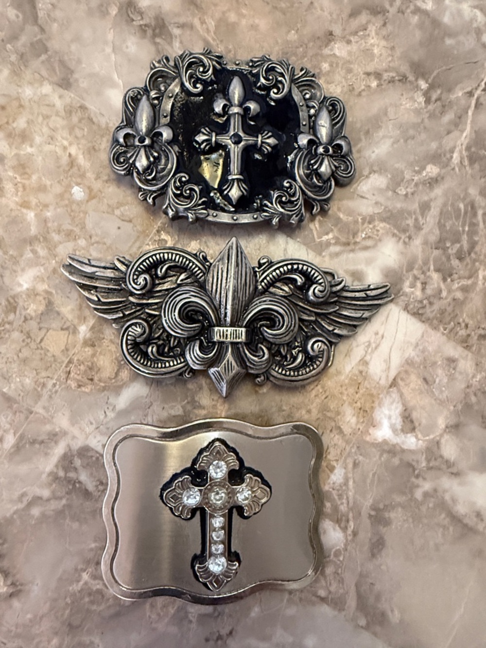 Decorative Silver Cross Belt Buckle- Set of 3